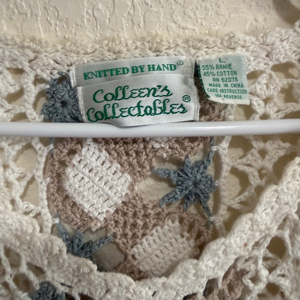 Colleen's Collectables Crochet Sweater Hand Knitted Ramie Cotton Boho Cream‎ L - Picture 2 of 14